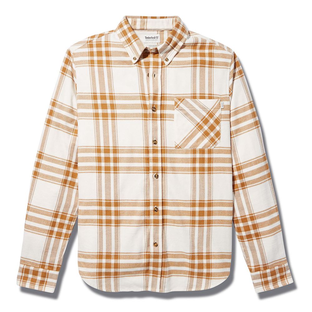 Timberland Πουκαμισα Ανδρικα Καφε/Ασπρα - Back River Heavy Flannel - Greece 7862490-PK